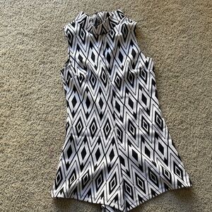Black and White Geometric Sleeveless Romper
